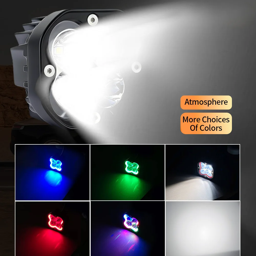 

3 inch LED Pod Light Motor Spotlight Off road Halo RGB Yellow Fog lamp 4x4 Driving light Flash 12V 24V