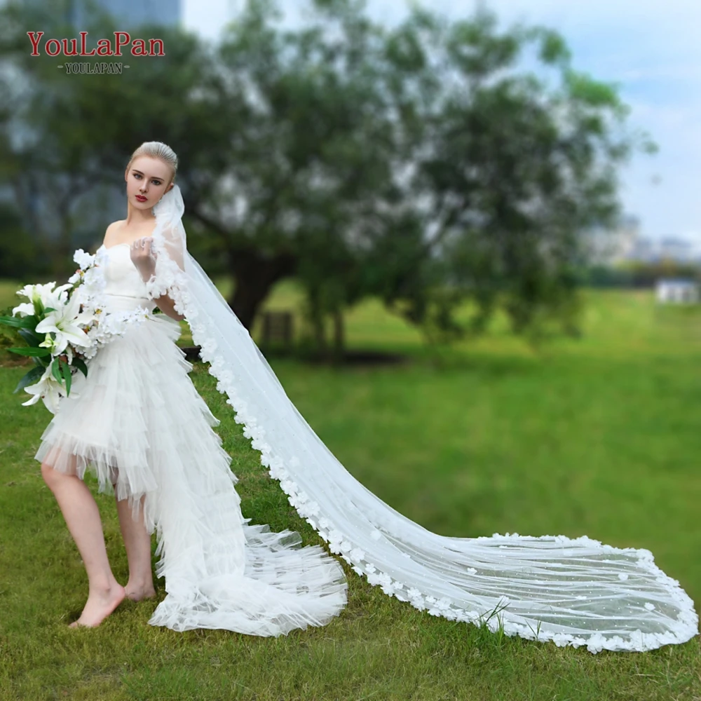 YouLaPan v213 Bridal Head with Veil Floral Bridal Veil Luxury 3m Cathedral Wedding Veil Sparkling Bridal Rhinestone Soft Veil