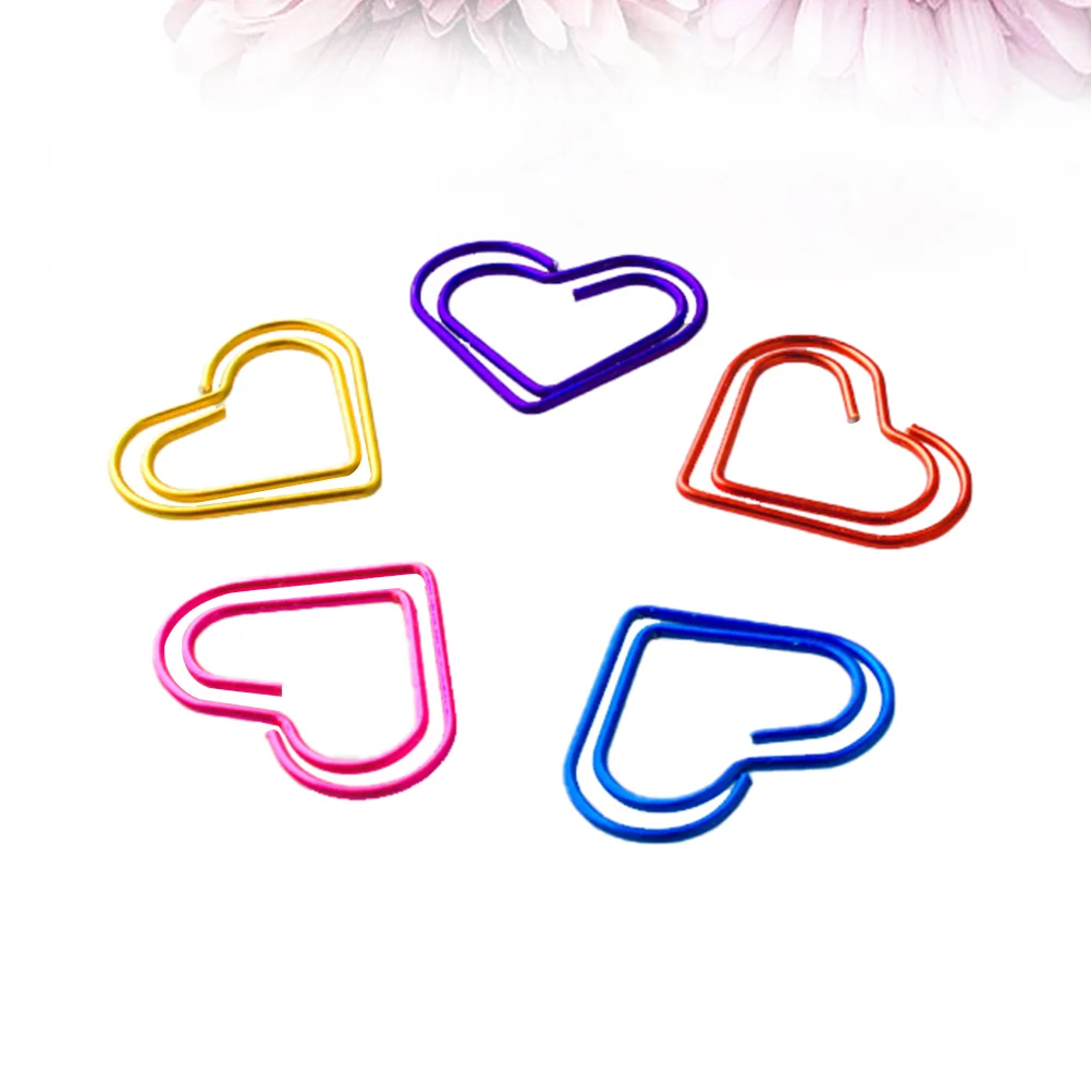 50Pcs Heart Shaped Paper Clip Colorful Paper Holder Creative Simple Metal Bookmark Paper Clamp (Red + Blue + Yellow + Purple + P