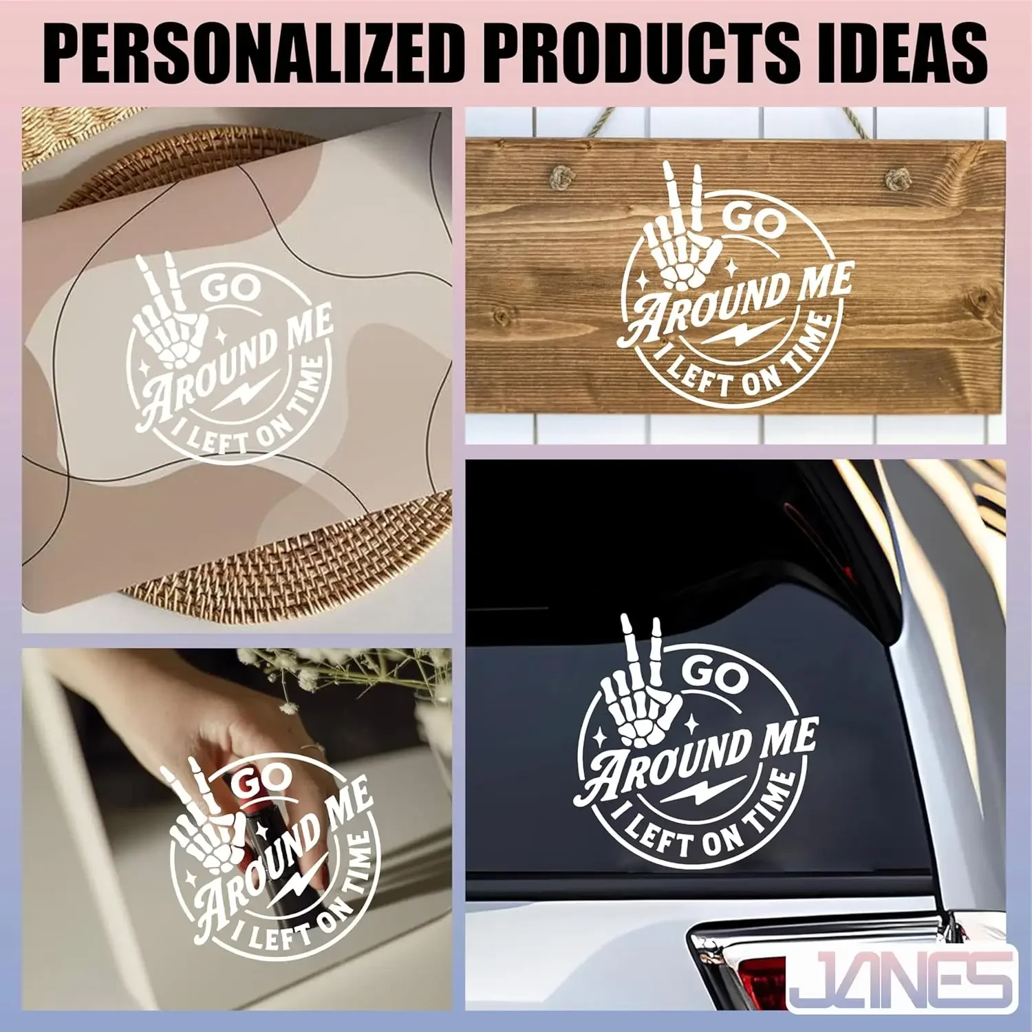 

1PC "I Left On Time" Skeleton Peace Sign Vinyl Decal UV DTF Transfer Sticker for Car Window Auto Decor