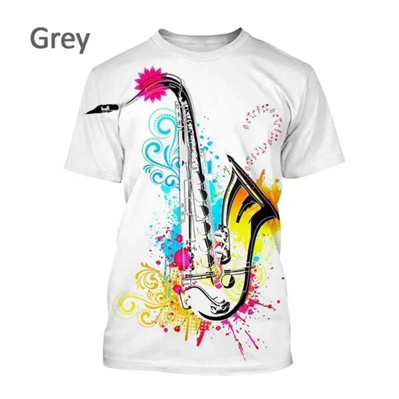 New Jazz Musical Instrument Saxophone 3D Print T Shirt Men's Casual Music Art Short-sleeved T Shirt Printed Streetwear Top Shirt