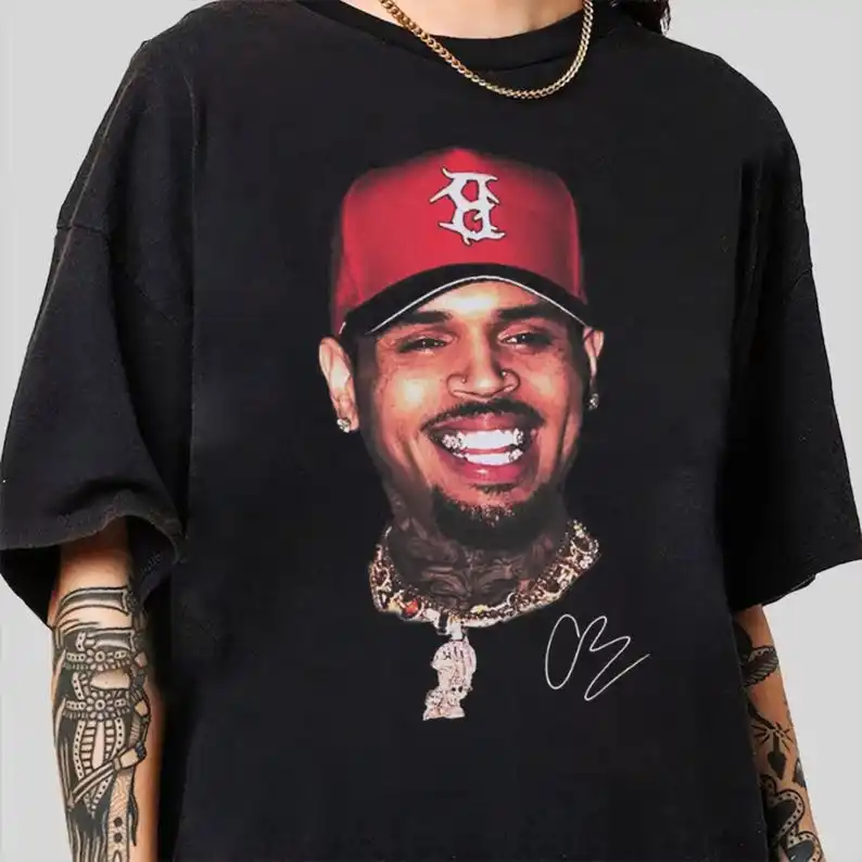 The Face of Breezy Chris Brown Retro Portrait Print Short Sleeve T-shirt R&B Merch Fashion Apparel Breezy Tour Tee Summer Tops
