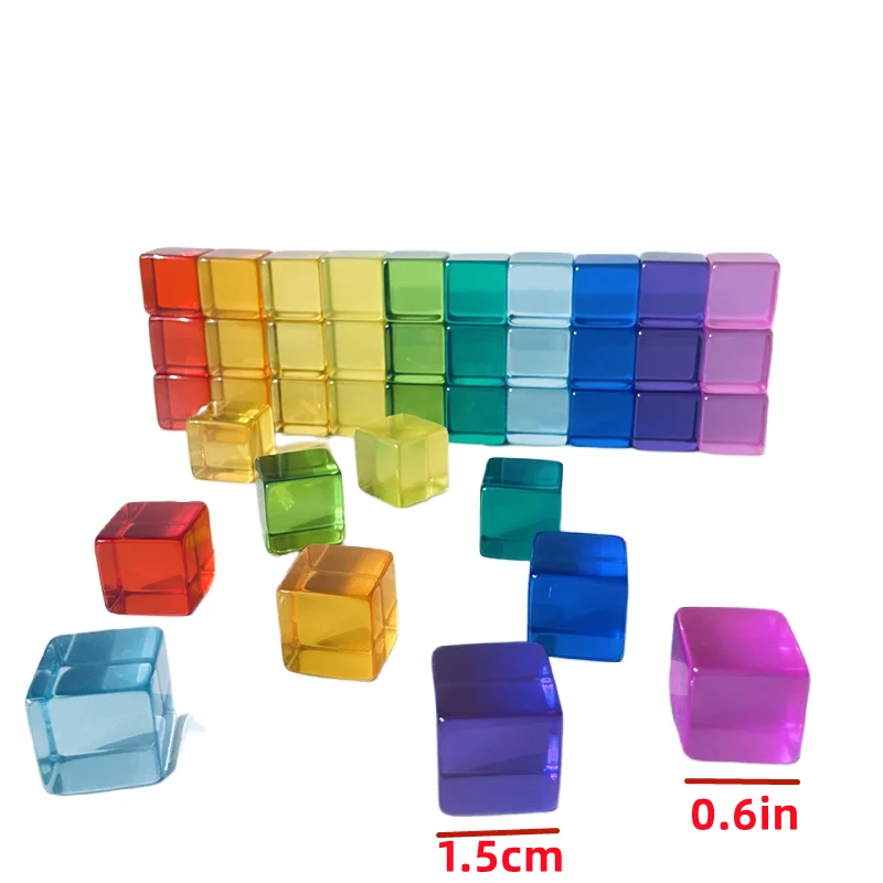 Cubi acrilici di cristallo arcobaleno ad alta trasparenza Blocchi di gemme impilabili Blocchi di costruzione sensoriali per bambini che imparano l'ombra luminosa a colori
