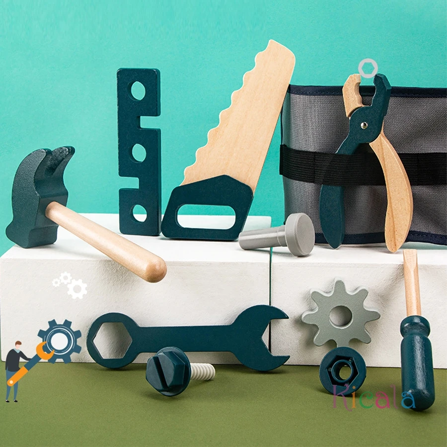 Juego de herramientas para niños, juguete educativo de madera para juego de imitación, juguetes para juego de rol de peluquería, herramientas de construcción, regalos de aprendizaje Montessori