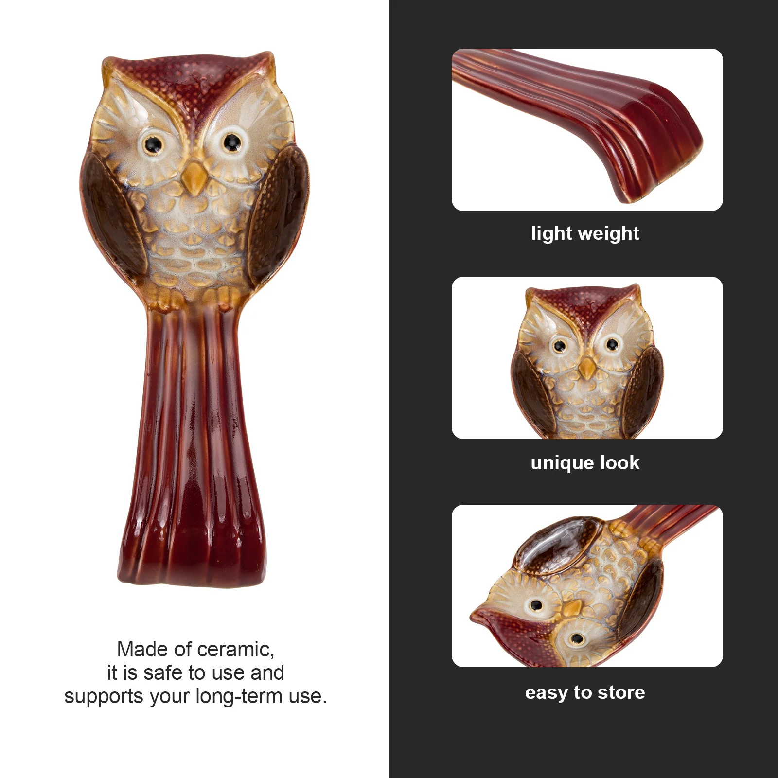 

Owl Design Spoon Rest Ceramic Shovel Holder for Kitchen Or Dining Table Non Slip Easy Care Ideal for Restaurants and Home