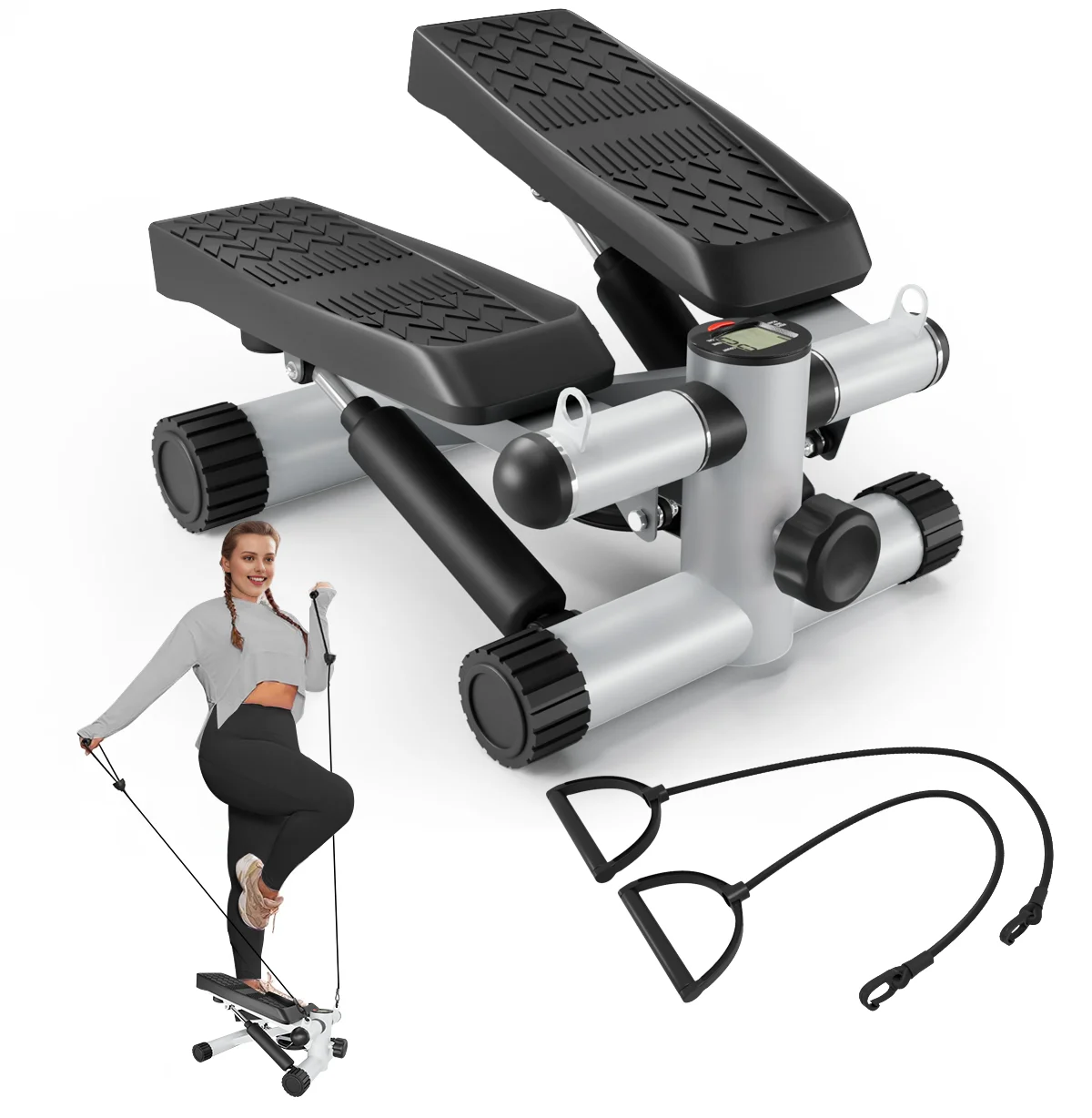 

Steppers for Exercise, Stair Stepper with Resistance Bands, Mini Stepper with 330LBS Loading Capacity, Hydraulic Fitness Stepper