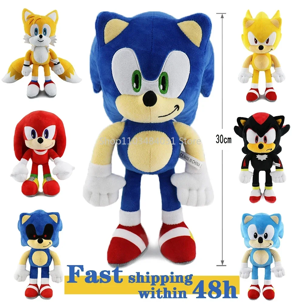 New 30CM Super Sonic Plush Toy  The Hedgehog Amy Rose Knuckles Tails Cute Cartoon Soft Stuffed Doll Birthday Gift for Children