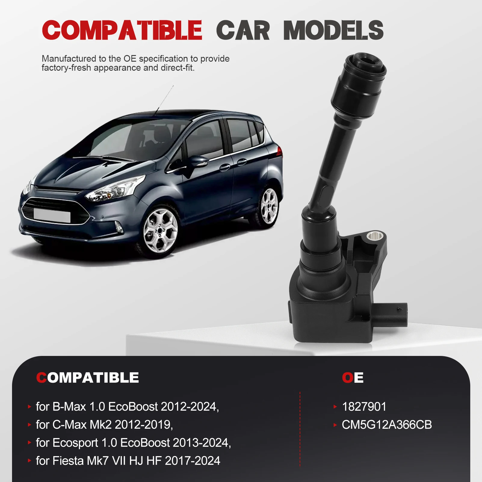 

3 шт. 1827901 катушка зажигания подходит для B-Max, C-Max Mk2, Fiesta Mk7, Focus Mk4 2018-2024 заменяет CM5G12A366CB
