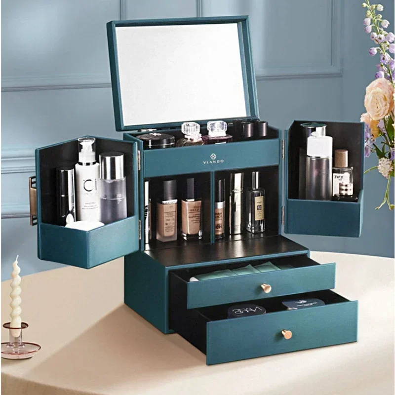 

Elegant Jewelry Storage Box with Makeup Mirror, European Style, Multi Layer, Wooden Cosmetic Organizer, Vanity Essentials