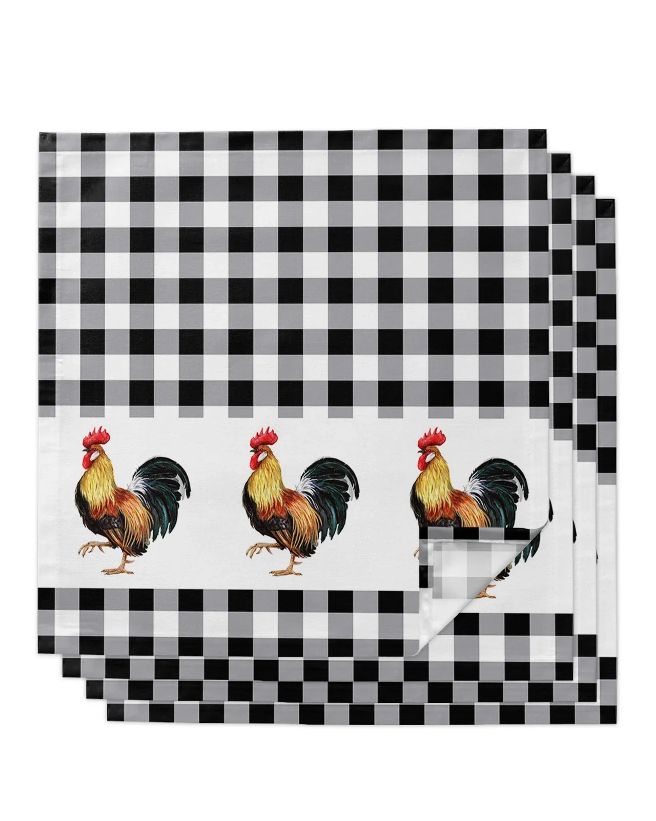 Farm Rooster Black And White Plaid Table Mat Wedding Holiday Party Dining Table Placemat Kitchen Accessories Table Napkin