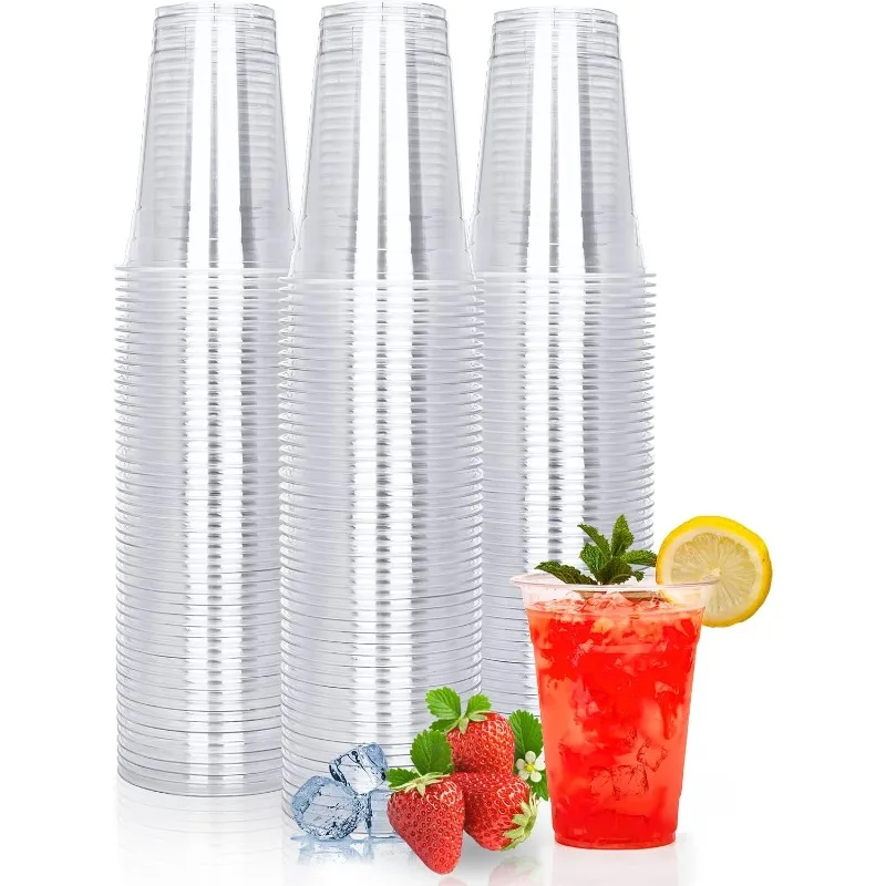 100 Count - 16 Ounce Plastic Cups, Ice Coffee Cups To Go - Crystal Clear  Party Cups