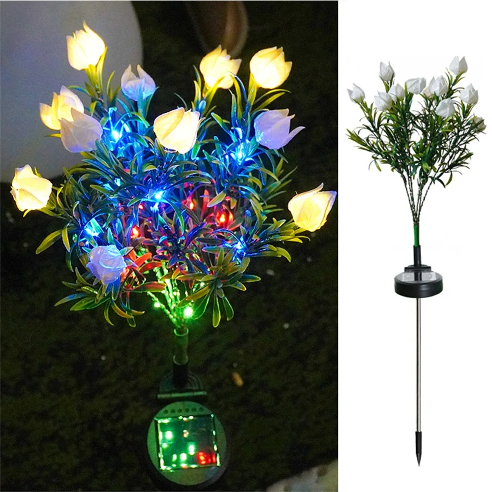Gardenia Flower Solar Artificial Flower Light Realistic Multi-Color Changing Waterproof Landscape Lamp Ground Mounted 42LED