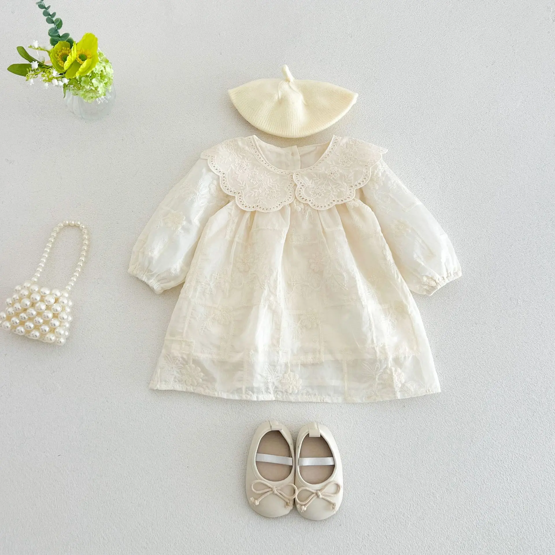 2026 Autumn New Baby Girl Long Sleeve Princess Dress Cotton Children Casual Dress Girls Lace Collar Dress Kids Clothes