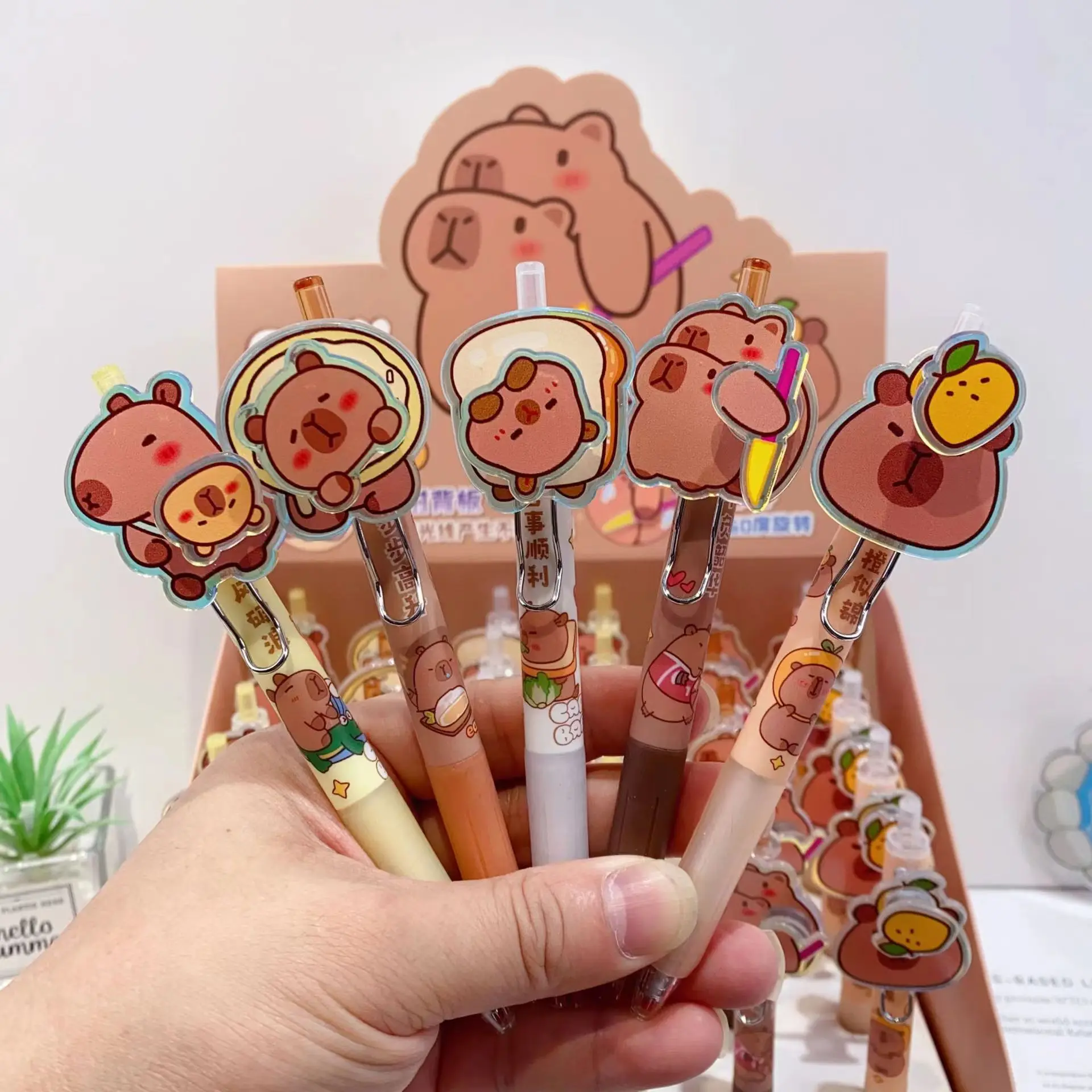 2024 Capybara Neutral Pen Cartoon ballpoint pen Cute Rotation Cartoon Acrylic Gel Pen kids stationery gift