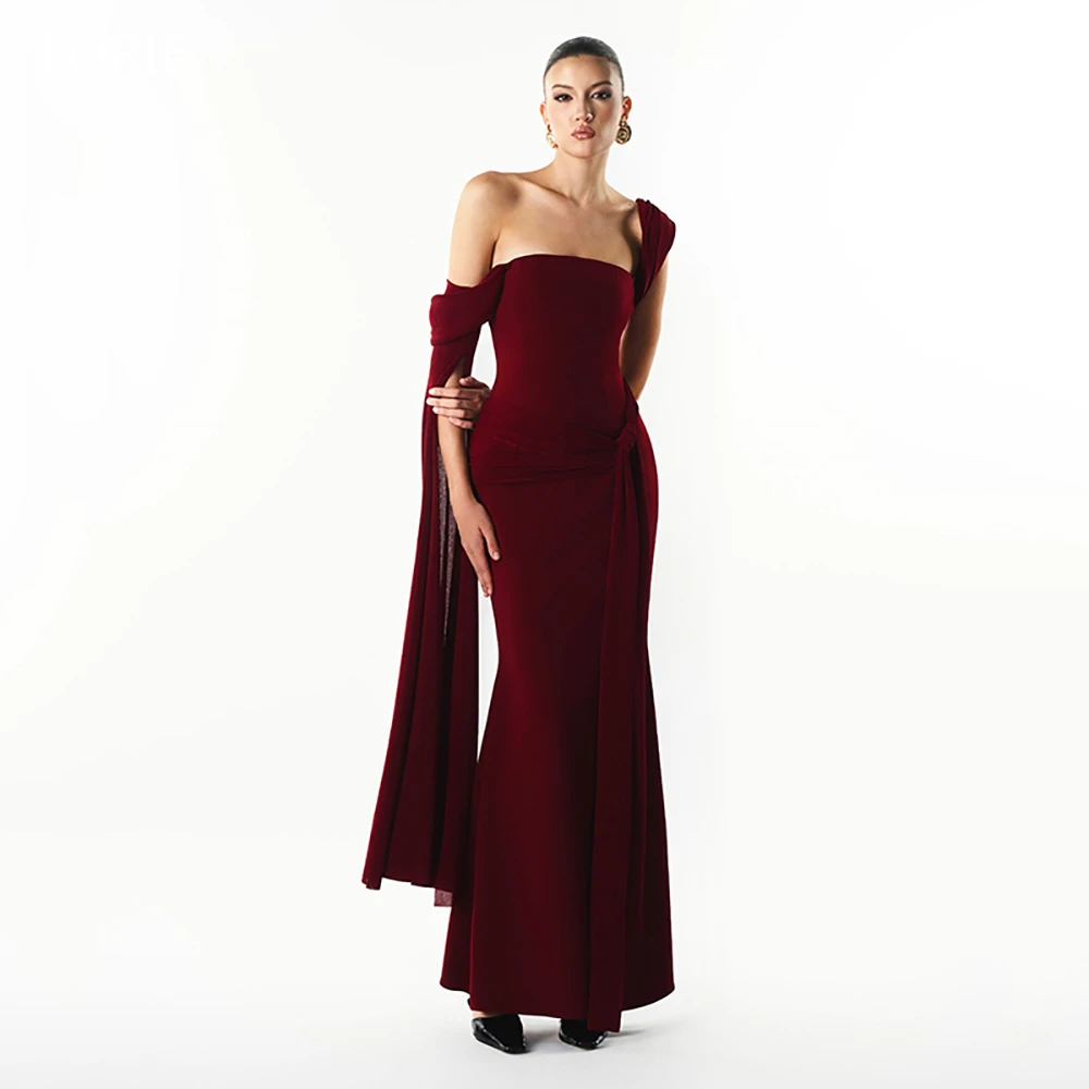 LORIE Elegant Burgundy Party Dresses Strapless Sleeveless Evening Prom Dress Pleats Sheath Mermaid Prom Gowns Customized