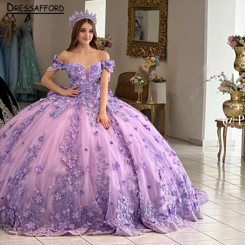 أرجواني مخصص ثوب الكرة للفتيات الحلوة ، زهور ثلاثية الأبعاد ، فساتين Quinceanera ، فستان عيد ميلاد ، فستان حفلة موسيقية ، عيد ميلاد