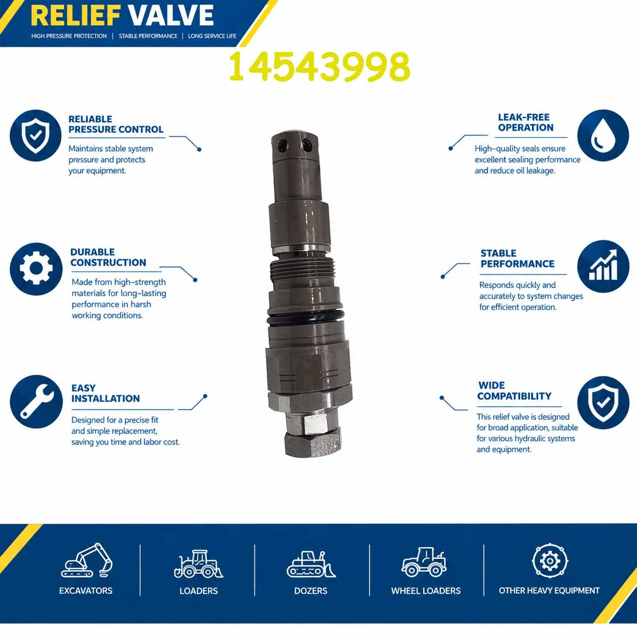 Main Relief Valve 14543998 For Volvo EC200B EC210B EC240B EC240C EC290B