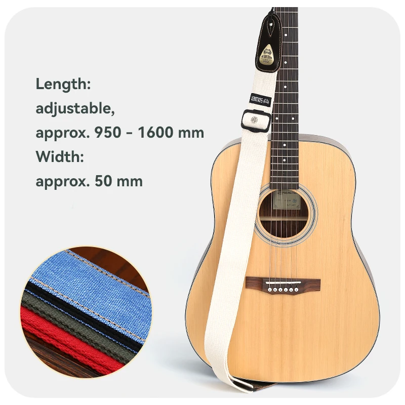 Correa de guitarra de soldado, algodón vaquero, longitud ajustable, extremos de cuero, 3 espesores para guitarra eléctrica acústica, accesorios para