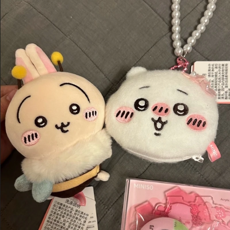 

Натуральный кошелек для монет Miniso Chiikawa, милый кулон с вишневым цветком, сумка для наушников, аксессуары, брелок для девочек, индивидуальный подарок