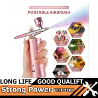 Hot 0.3mm Pink Mini Air Compressor Kit Air-Brush Paint Spray Gun Airbrush For Nail Art Tattoo Craft Cake Nano Fog Mist Sprayer