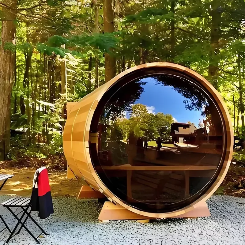 Customizable Canadian Red Cedar Wood Outdoor Sauna Barrel 4-6 Person Panoramic Big Window Hot Selling Home Spa Steam Room Kit