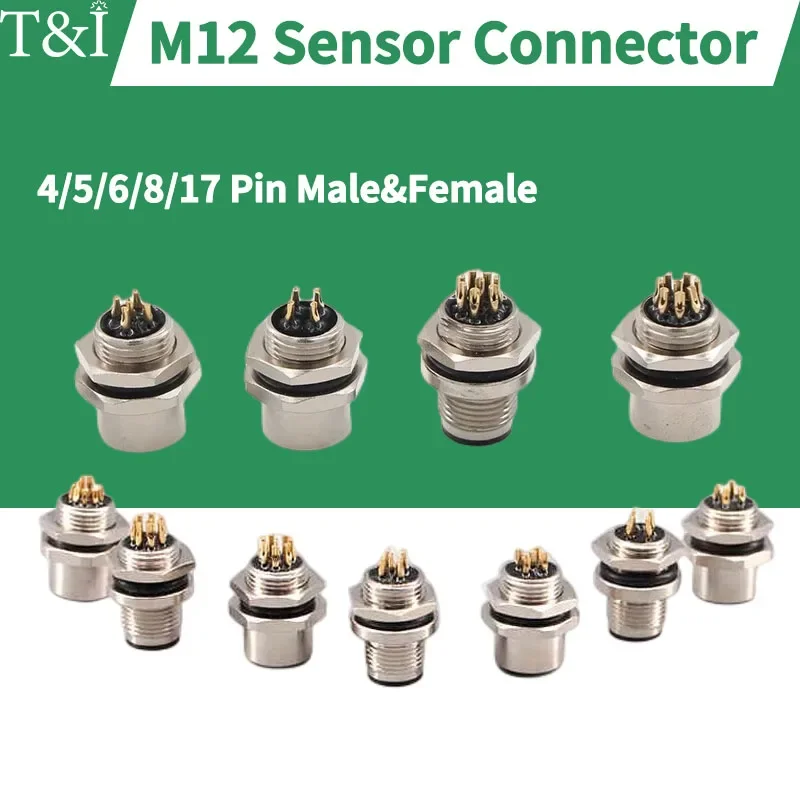 

5/10/100 PCS M12 Sensor Waterproof Connector Flange Seat 4/5/6/8/17 Pin PCB Welded Front/rear Fixed Panel Plug Socket IP67/68