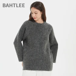 BAHTLEE-Alpaca Wool Sweater for Women, Long Sleeves, Thick Knitted Pullovers, Warm Loose-Fitting, Winter