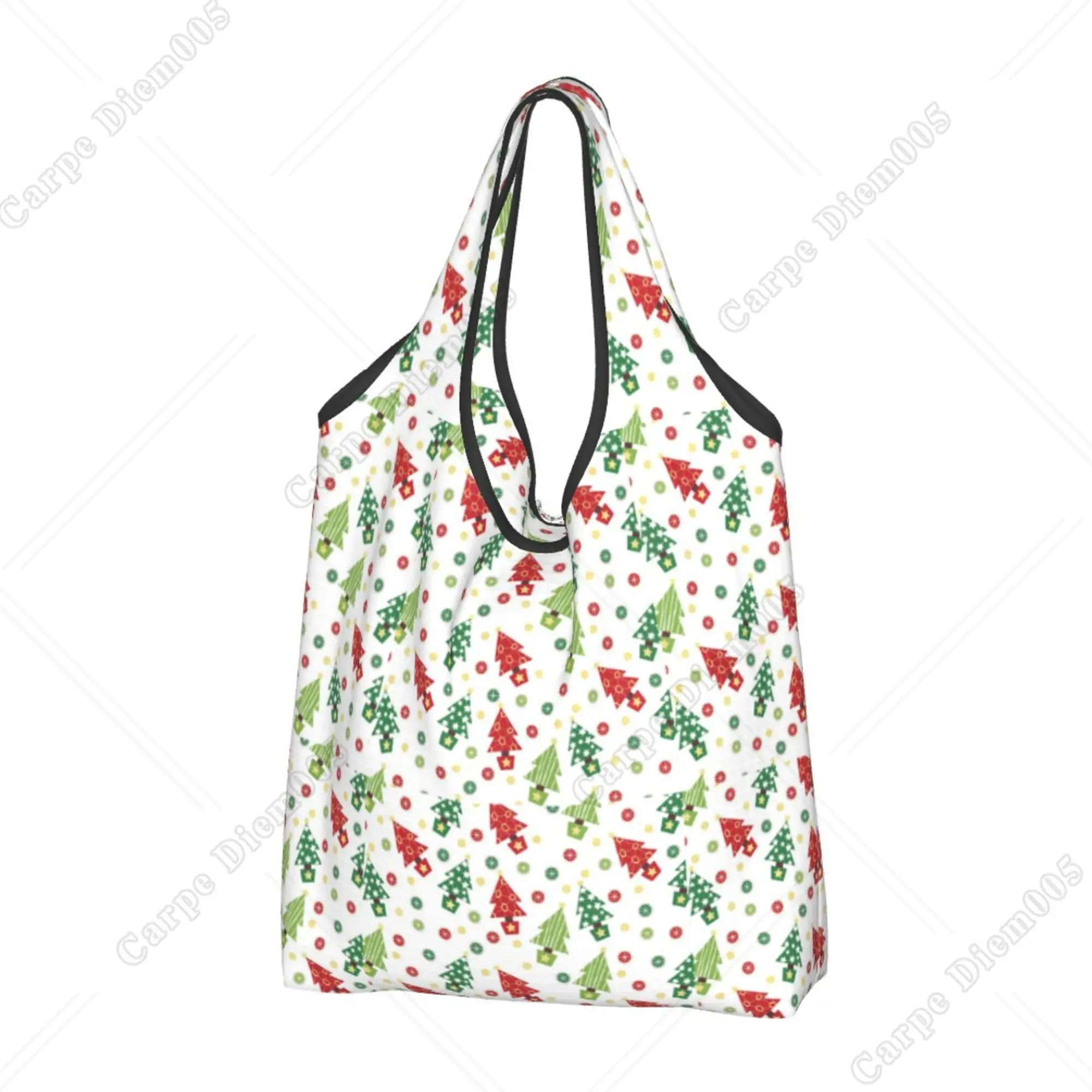 

Christmas Tree Green and Red Women Shopping Bag Portable Tote Bag Recyclable Cute Tote Bag Holiday No Zipper Fashion Bag