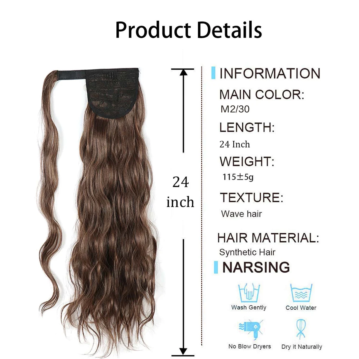 Corn Wave Ponytail Extension Wrap Around 24 Inches Long Water Wavy Pony Tail Extension Synthetic Ponytail Hairpieces for Women