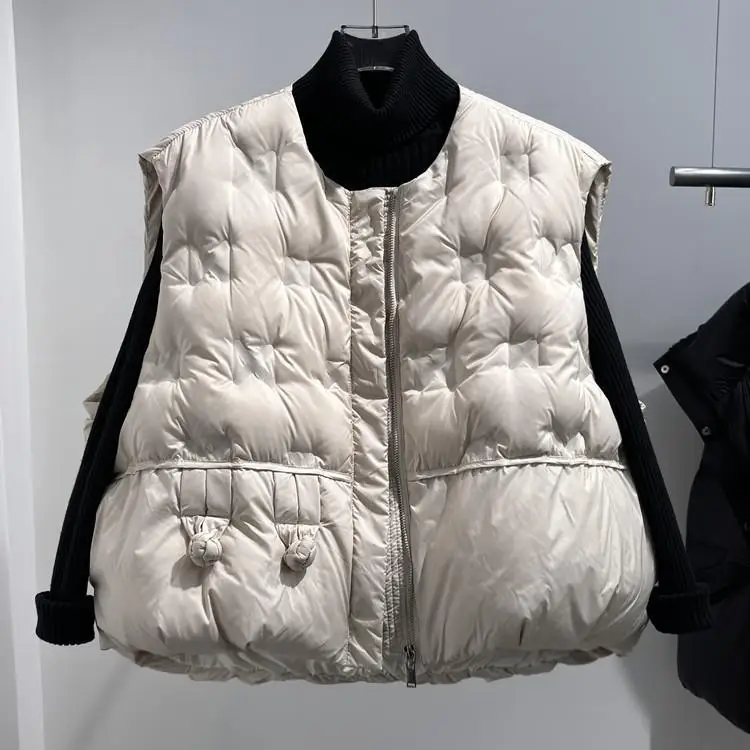 

2025 Autumn/Winter Women's Commuter Round Neck White Duck Down Vest