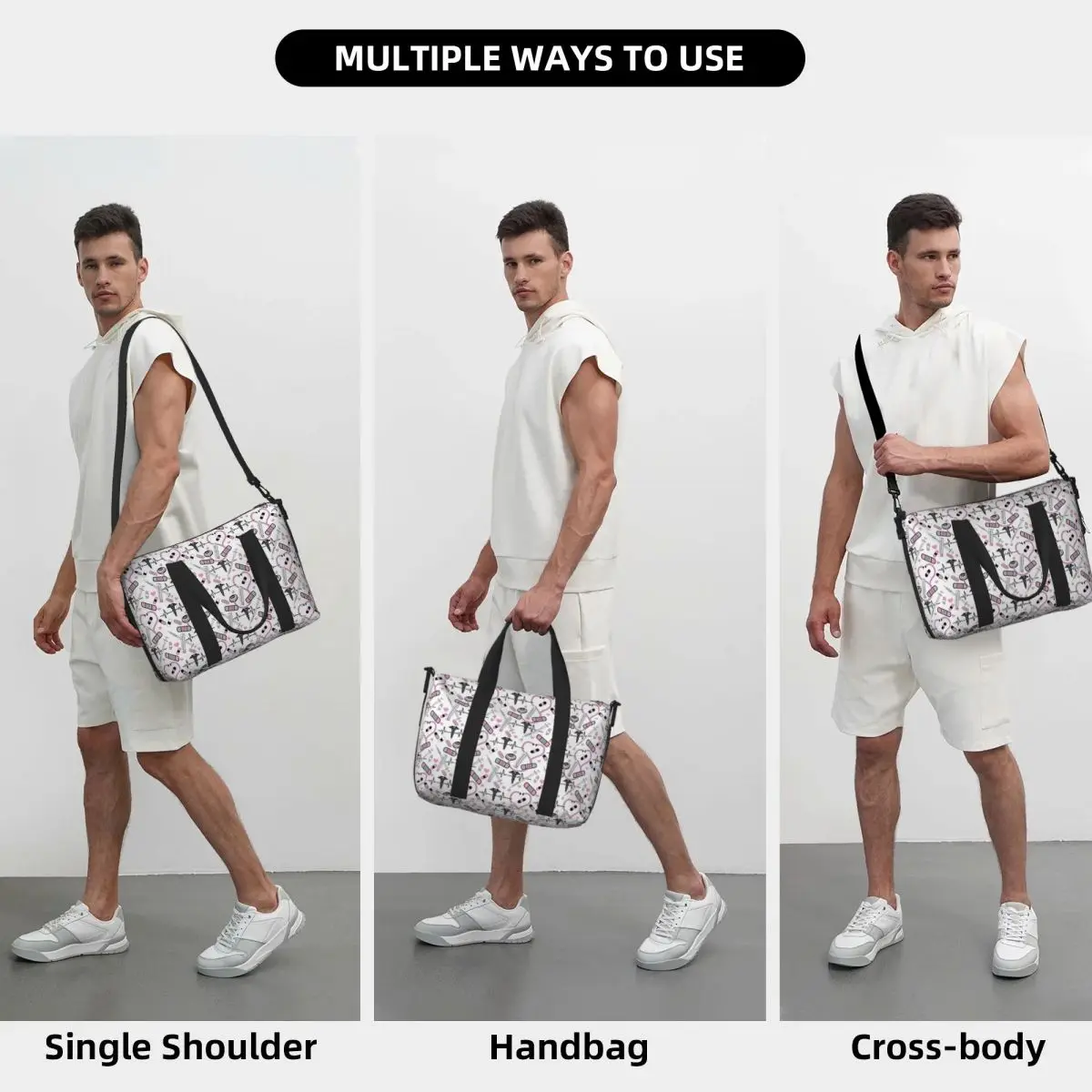 Bolsa de viaje de playa con patrón de EKG de enfermera y médico con estetoscopio bonito personalizado, bolsas de mano para gimnasio, Yoga, bolso de compras para mujer