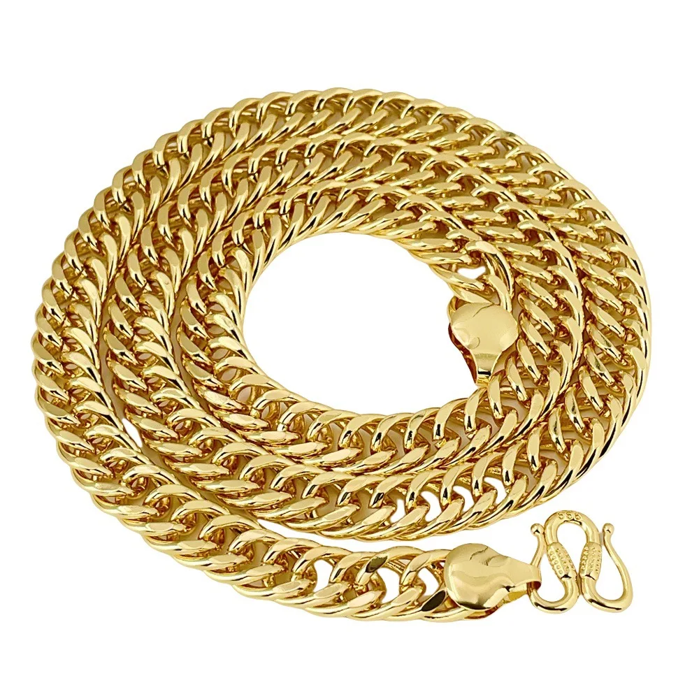 

24K AU999 Real Gold Unisex Necklace 10MM 60CM Polished Sideways Chain Bold Twisted Boss Neckpiece for Stylish Jewelry Lovers