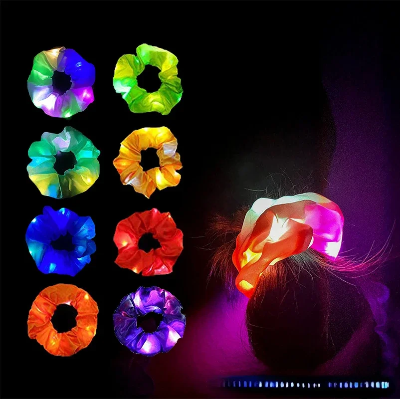 1pcs LED Luminous Hair Scrunchies Third Gear Light Up Hair Scrunchies Elastic Light Hair Bands for Halloween Christmas Party