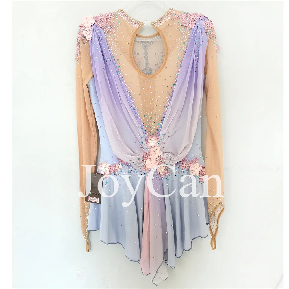 JoyCan-فستان التزلج على الجليد للفتيات ، دنة زرقاء ، شبكة مطاطية ، ملابس الرقص المنافسة ، حسب الطلب