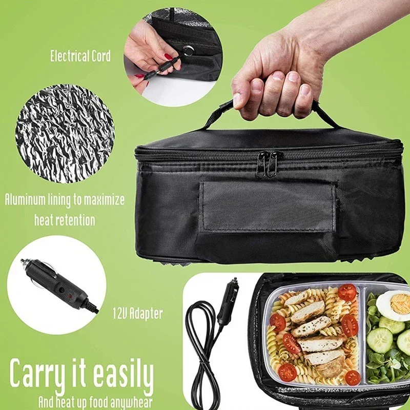 Portable Car Food Warmer Bag 12V Personal Car Electric Lunch Warmer Food Cooking Reheating Lunch Bag for Car Truck Work Travel