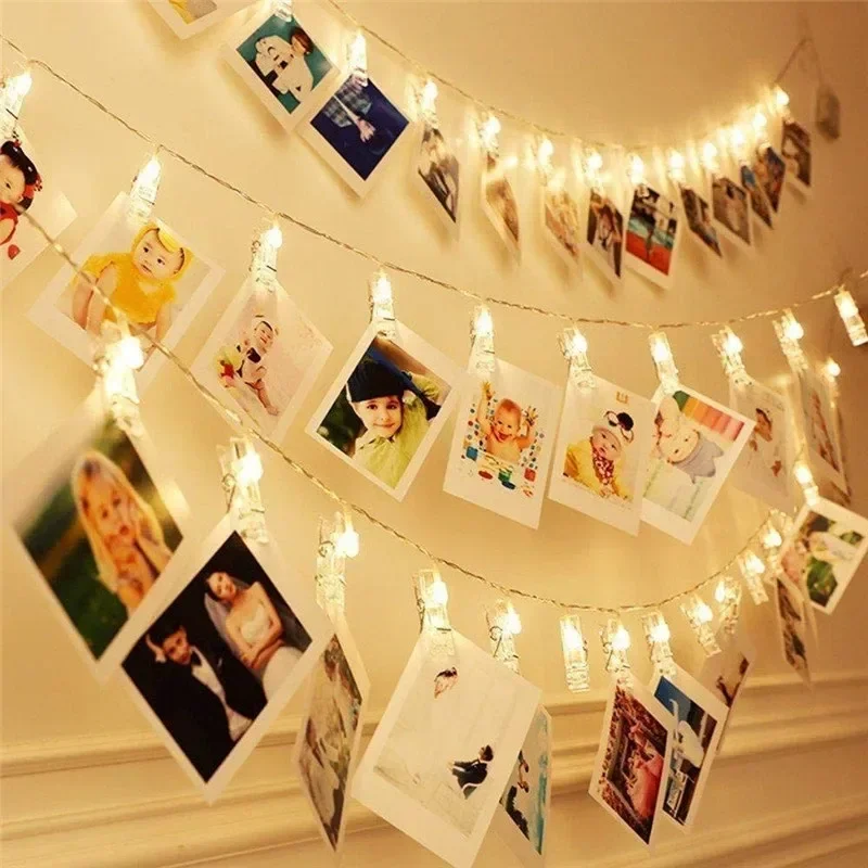 1pc 1.5M10L Photo Clips String Lights Christmas Fairy Lights Battery-operated Garland Hanging Picture Cards Holder Holiday Lamp