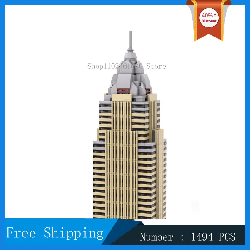 MOC City Architecture Key Tower 1:800 Scale Society Center Model Building Block Street View Skyscraper Collection Toy Gifts