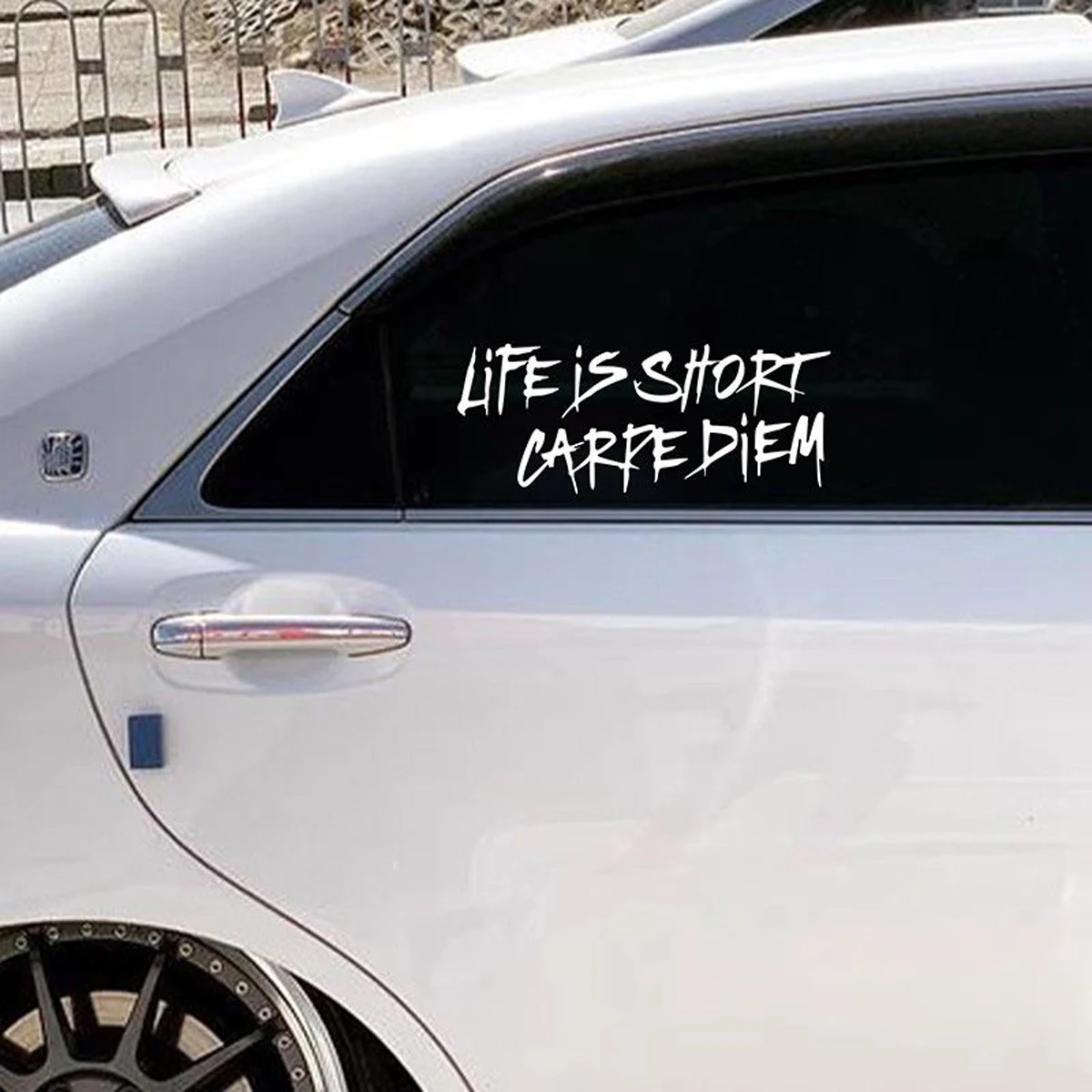 LIFE IS SHORT CARPE DIEM Text Car Stickers Decor Motorcycle Auto Body Windshield Fuel Tank Moto Helmet Decals Accessories