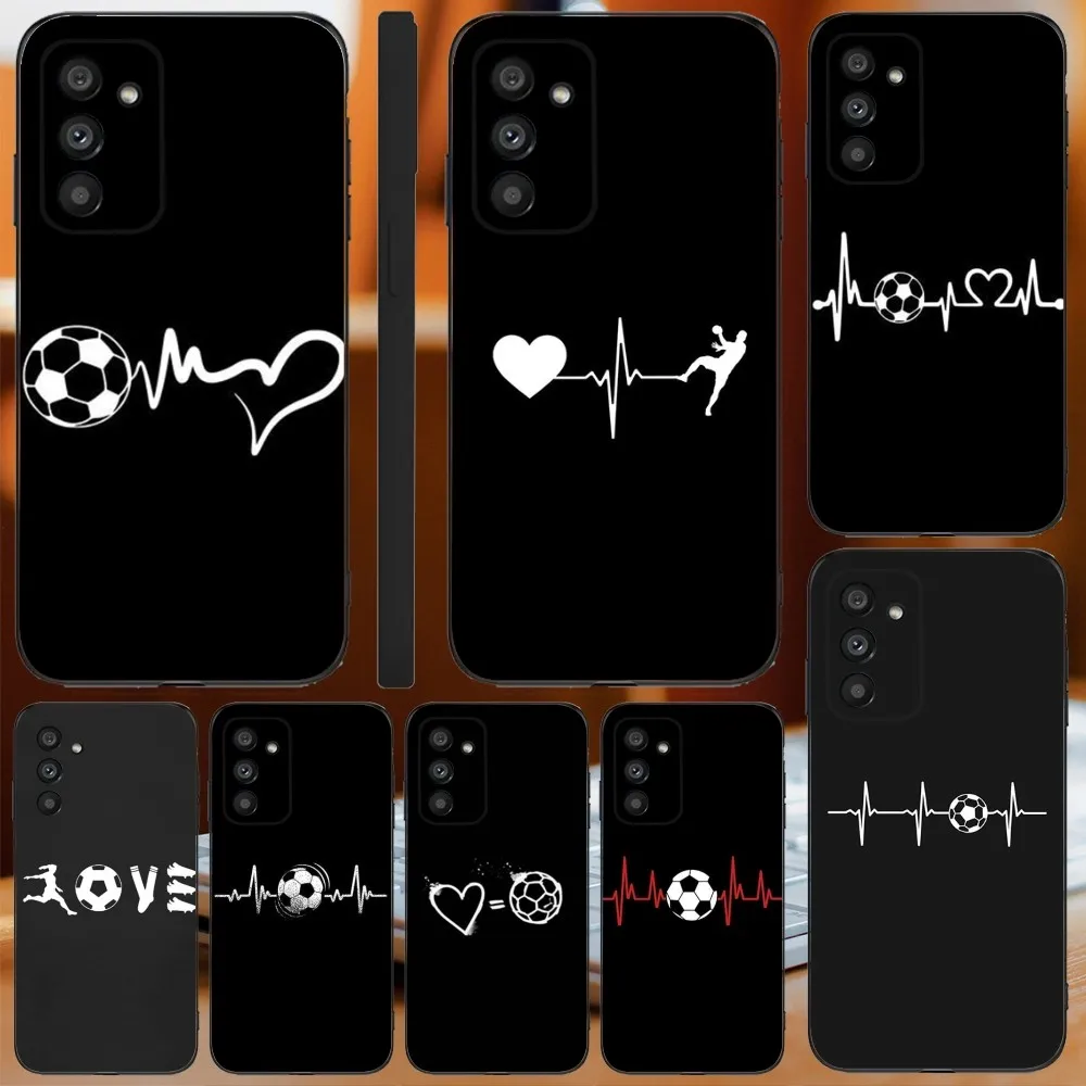 Football Heart Beat Phone Case For Samsung Galaxy A13,A21s,A22,A31,A32,A52,A53,A71,A80,A91 Soft Black Cover