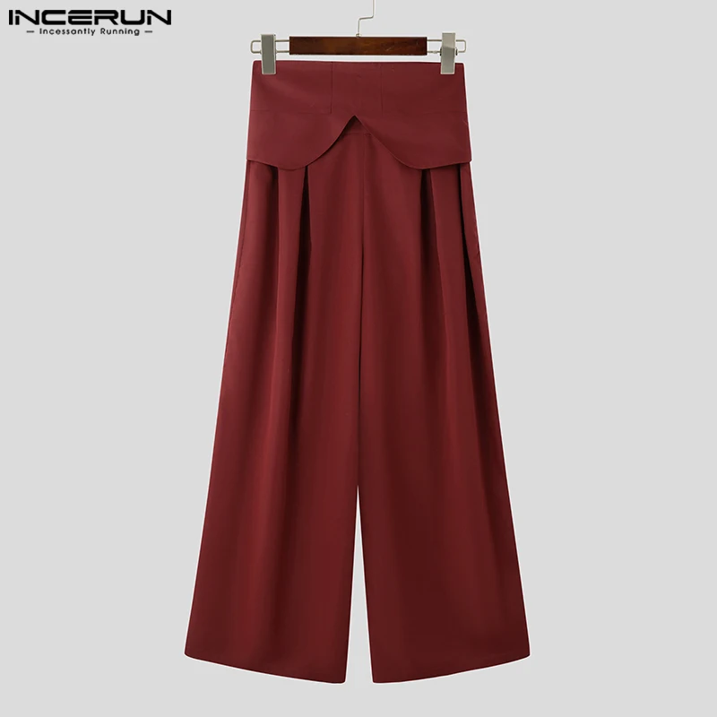 

INCERUN 2025 American Style Trousers Fashion Men's Solid Color High Waisted Pantalons Casual Loose Fashion Male Wide Leg Pants