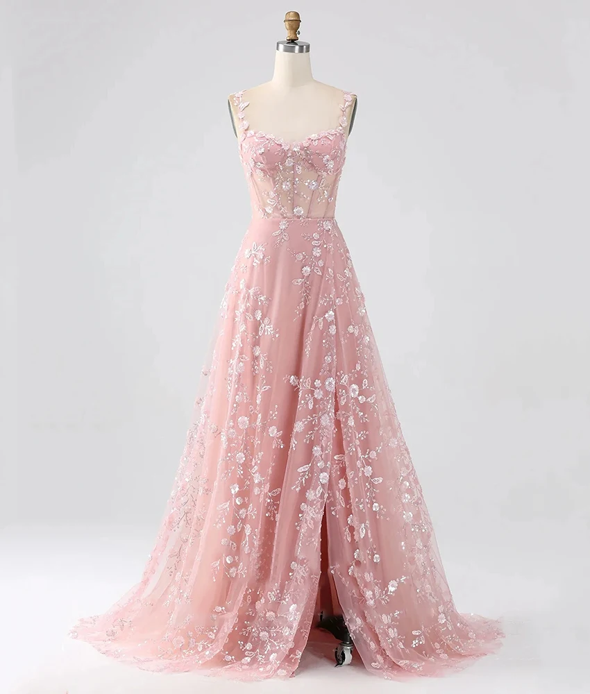 

Изысканное тюлевое вечернее платье трапециевидной формы на бретельках с блестками и цветами по индивидуальному заказу, модные платья для выпускного вечера без рукавов в форме сердца