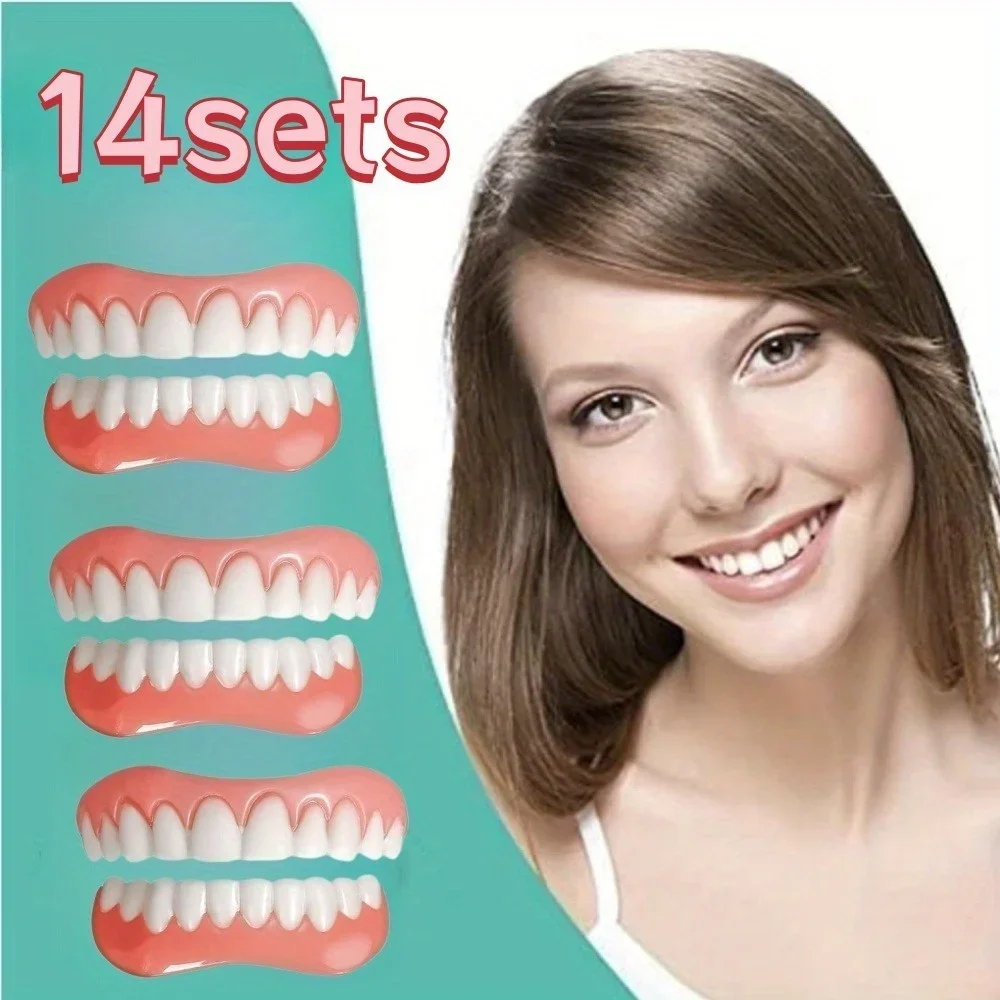 

14 пар верхних и нижних искусственных зубных виниров, мягкий набор зубных протезов, естественная посадка для уверенной улыбки