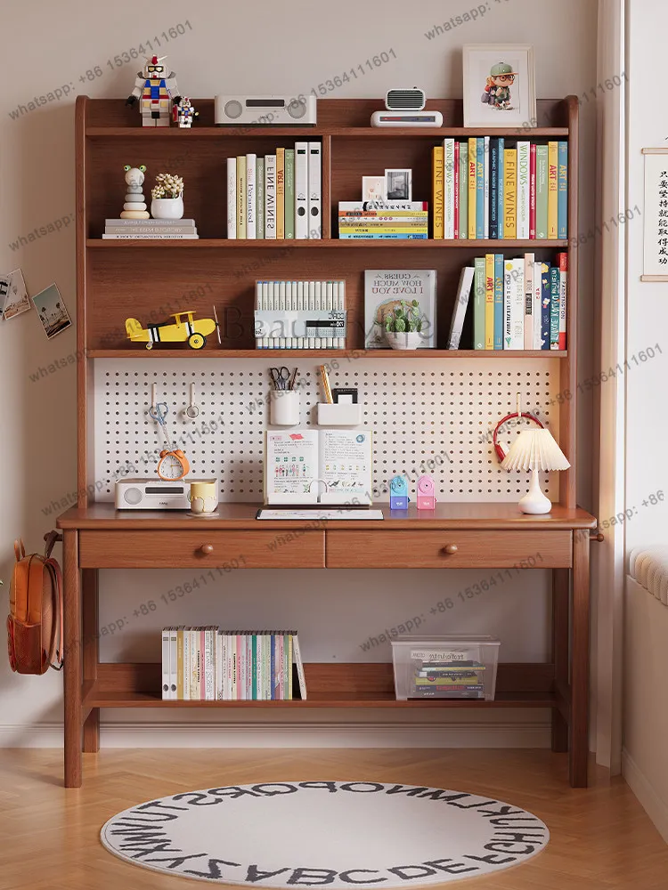 

Solid wood desk, bookshelf, integrated bedroom, household perforated board computer desk, student study table, small apartment