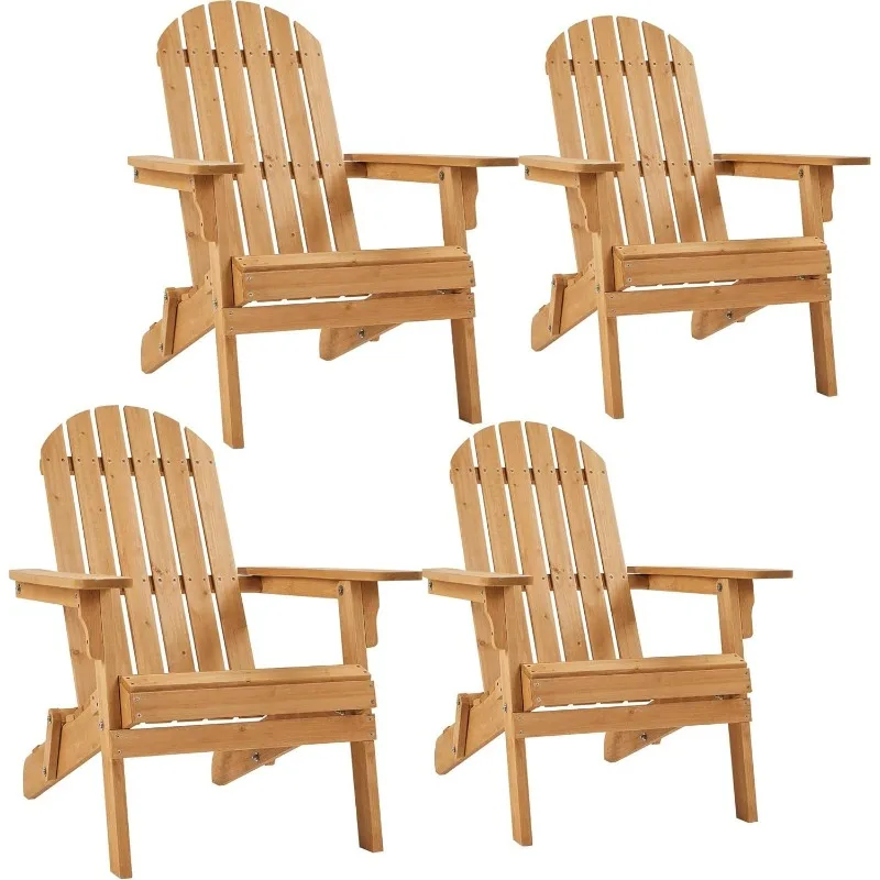 Folding Adirondack Chair Set of 4 Outdoor, 300LBS Solid Wood Garden Chair Weather Resistant, Fire Pit Lounge Chairs