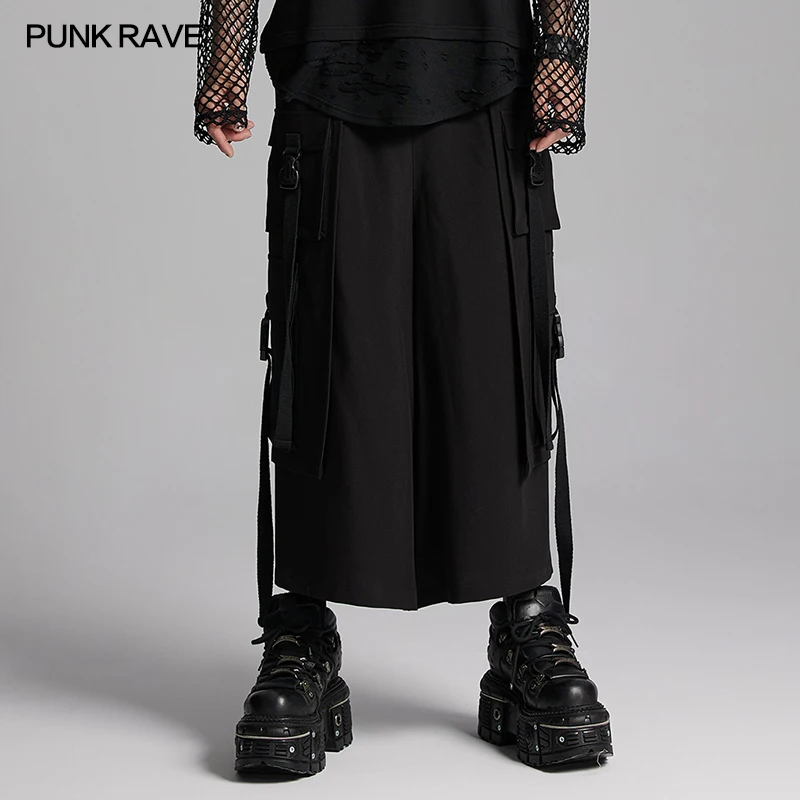 

PUNK RAVE мужские киберпанк свободные широкие укороченные брюки повседневный свободный стиль черные брюки уличная мужская одежда