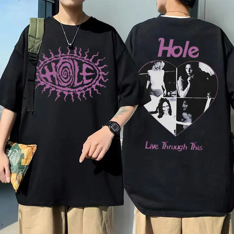 

Alternative Grunge Rock Band Hole Courtney Love Live Through This Double Sided Print T-Shirt Men 90s Vintage Oversized T Shirts