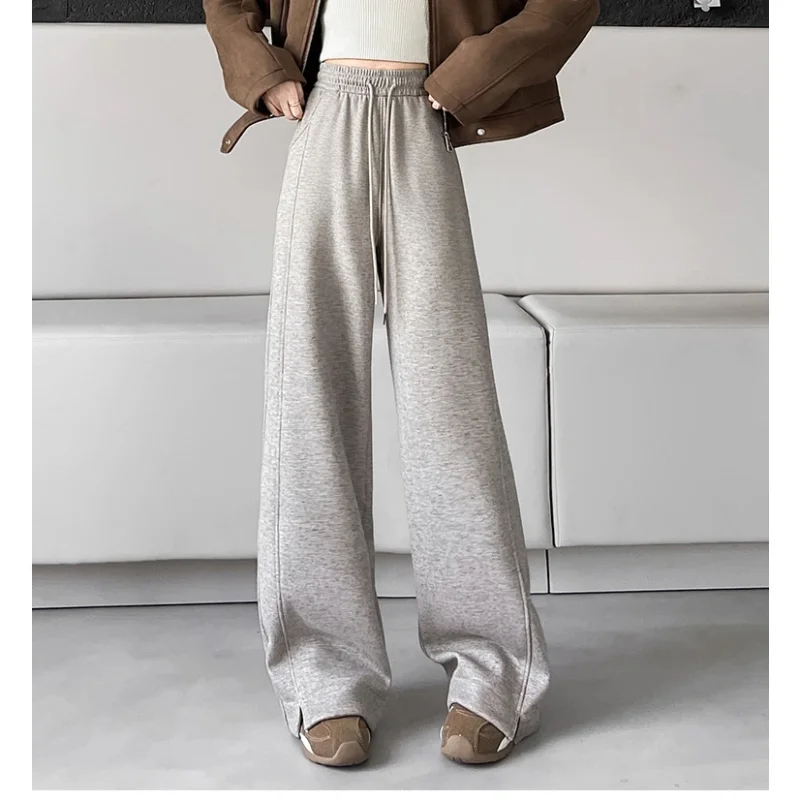 سميكة الكشمير السراويل عالية الخصر سليم صالح سبليت بنطال ذو قصة أرجل واسعة الخريف الشتاء تصميم جديد الشعور الموسعة سراويل تقليدية #1