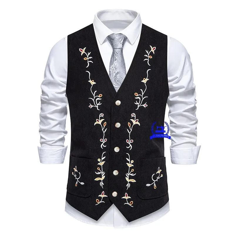 Herren-Weste aus Cord mit Blumenmuster, formelle Westen, 3-farbige Anzüge, Weste mit Revers im V-Stil