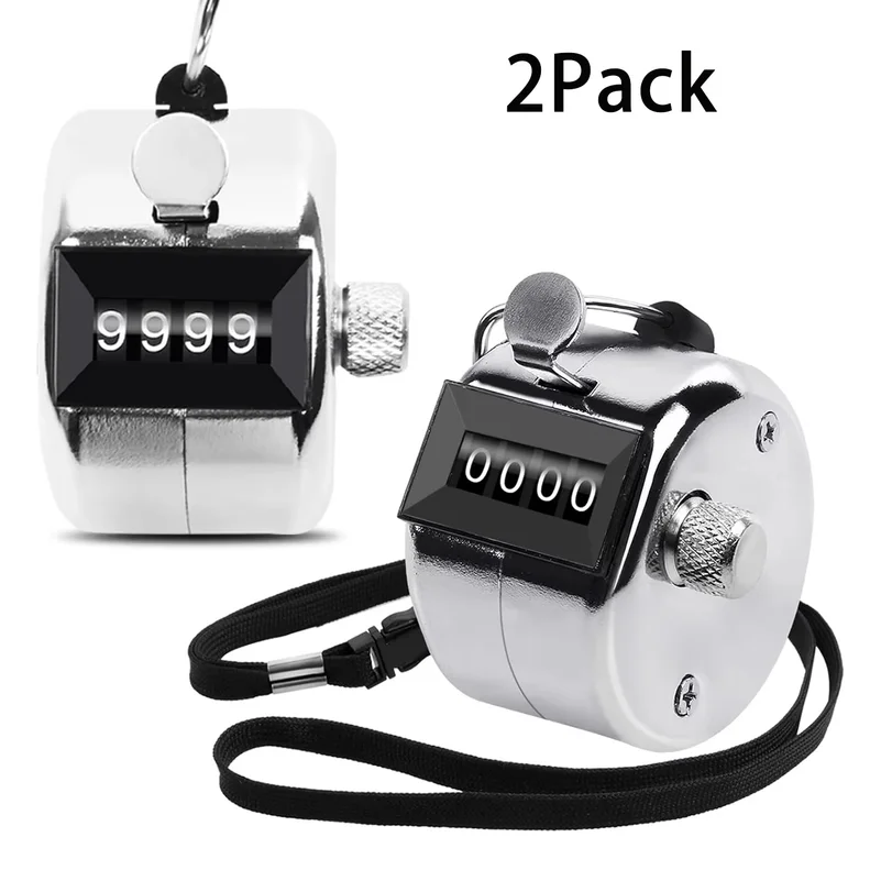 Hand Counter Four-Digit Counter with Hanging Rope Silver Counter Digital CountingOutdoorsport Fitness Parent-child entertainment