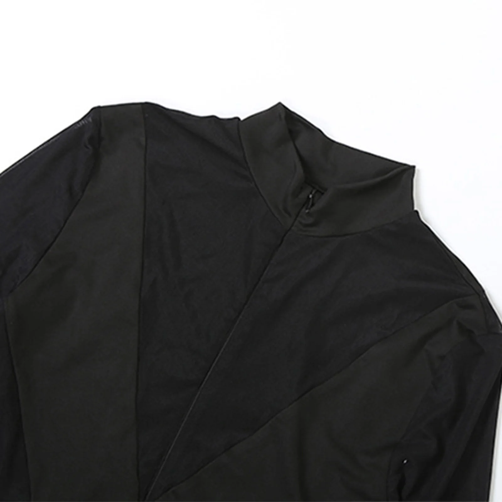 

Elegant Womens Gymnastics Figure Skating Jumpsuit Long Sleeve Front Zip Slim Sheer Mesh Bodysuit Rompers Jazz Ballroom Dancewear